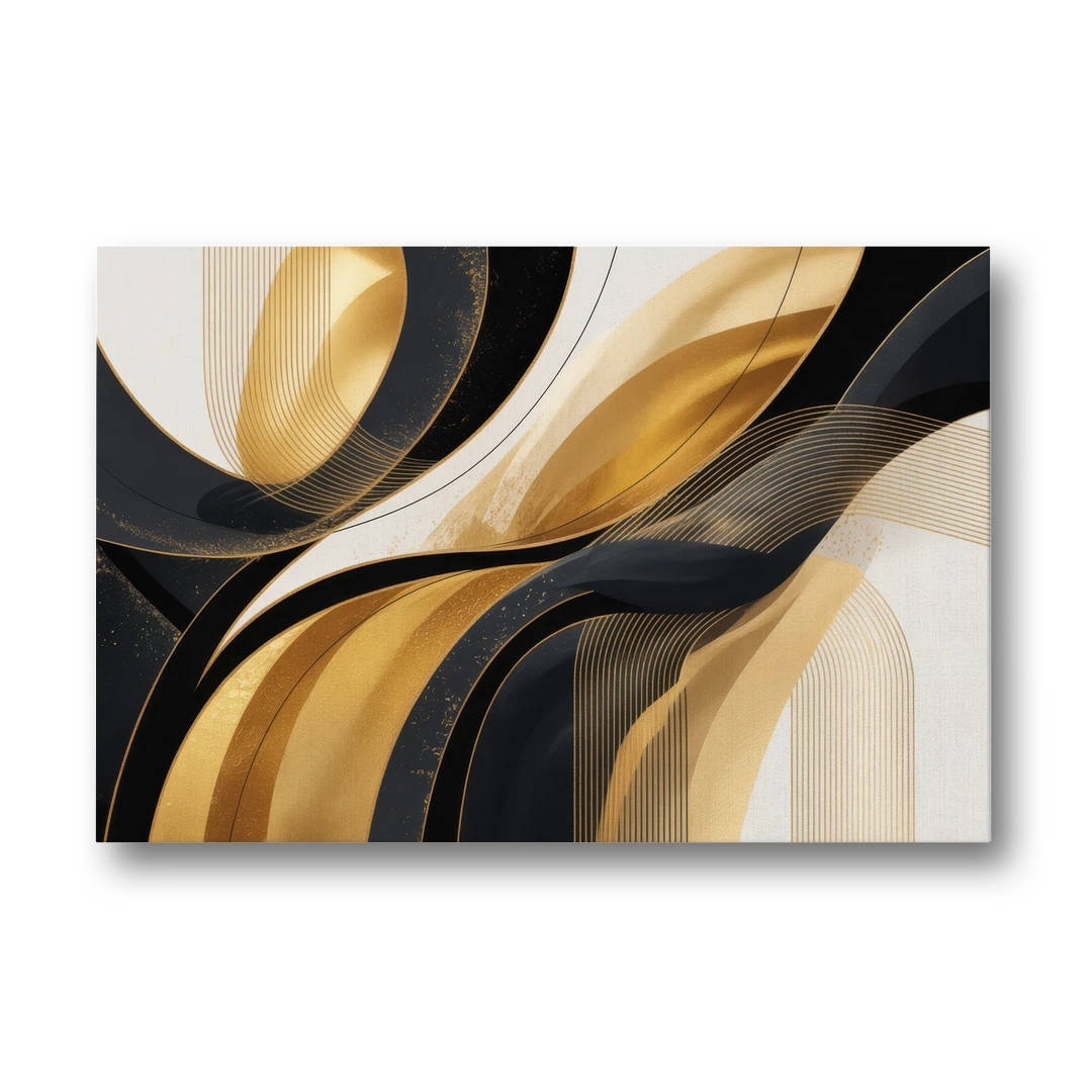 Elegant Geometry Black and Gold Abstract - Canvas Wall Art - Front