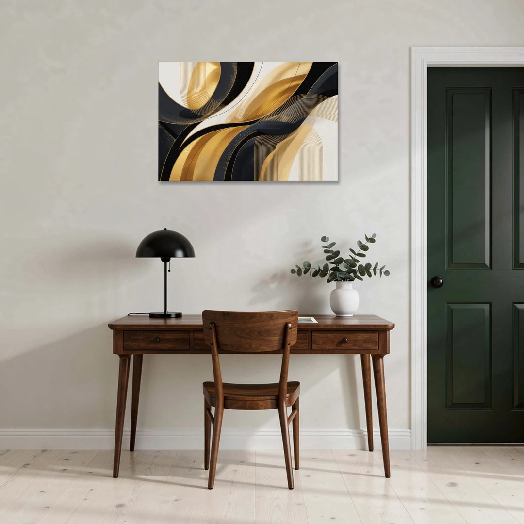 Elegant Geometry Black and Gold Abstract - Canvas Wall Art - Office - 36x24