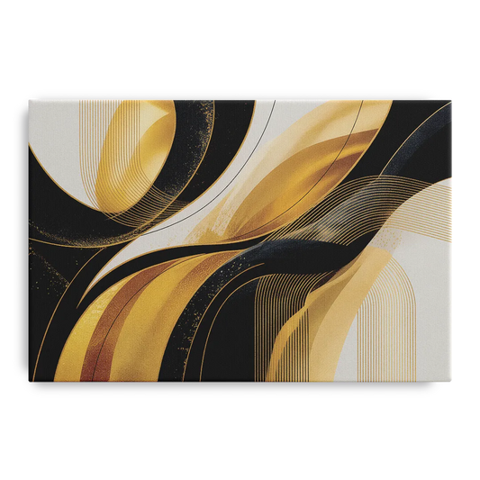 Elegant Geometry Black and Gold Abstract - Canvas Wall Art