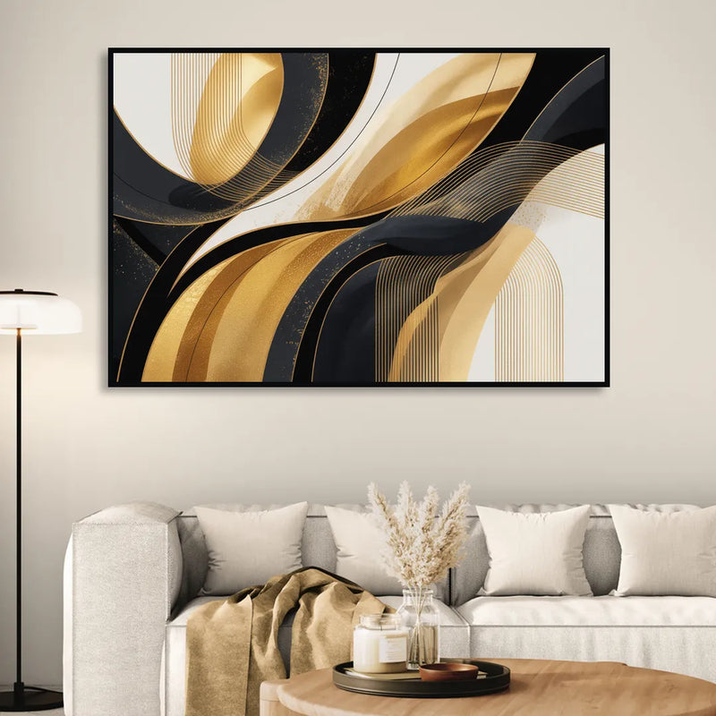 Elegant Geometry Black and Gold Abstract Sitting Room - Black Canvas Wall Art