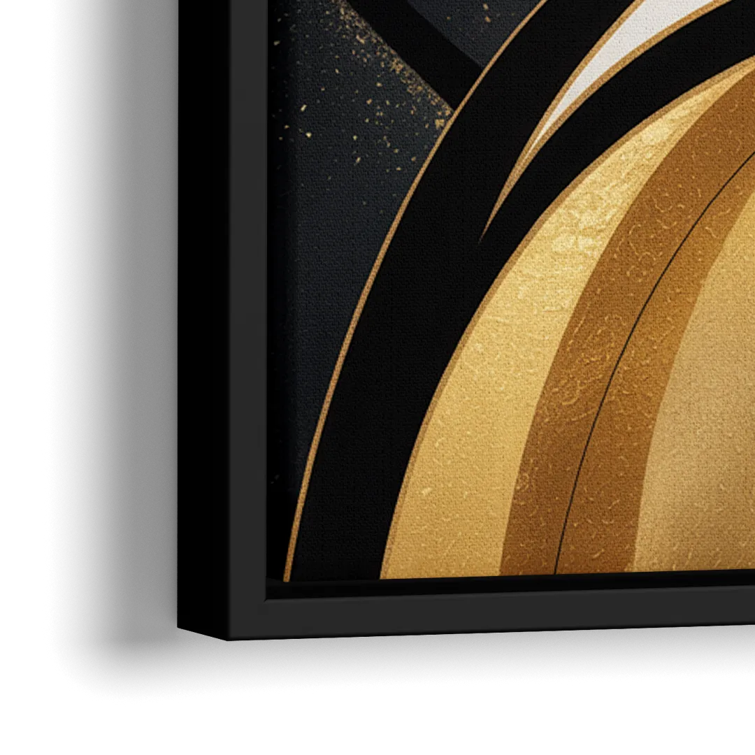 Elegant Geometry Black and Gold Abstract - Close-Up Black Frame Canvas