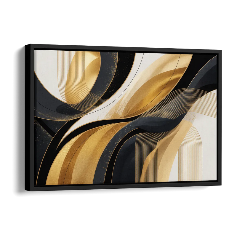 Elegant Geometry Black and Gold Abstract Side - Black Canvas Wall Art