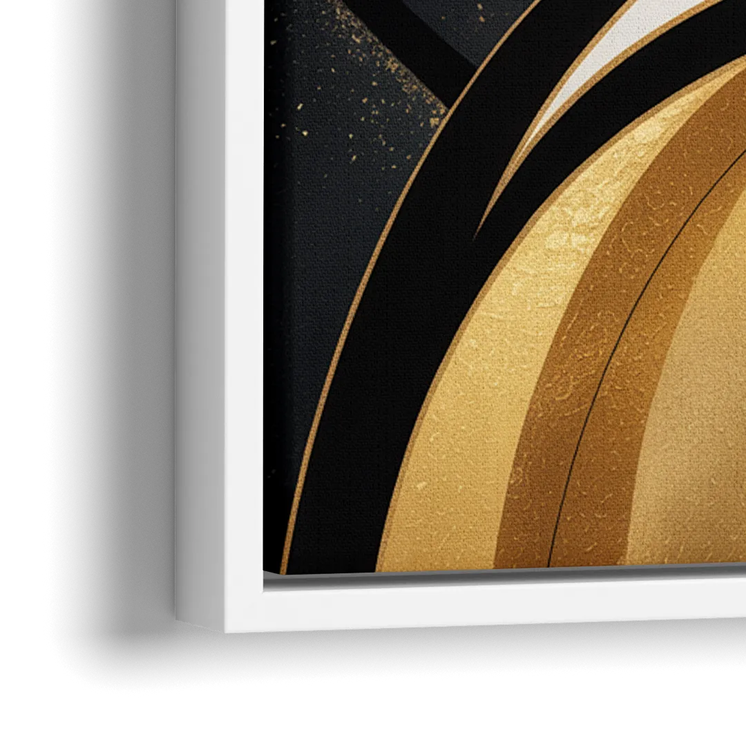Elegant Geometry Black and Gold Abstract - Close-Up White Frame Canvas
