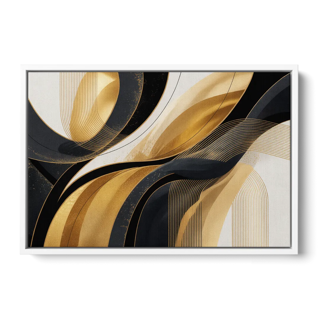 Elegant Geometry Black and Gold Abstract - White Frame Canvas