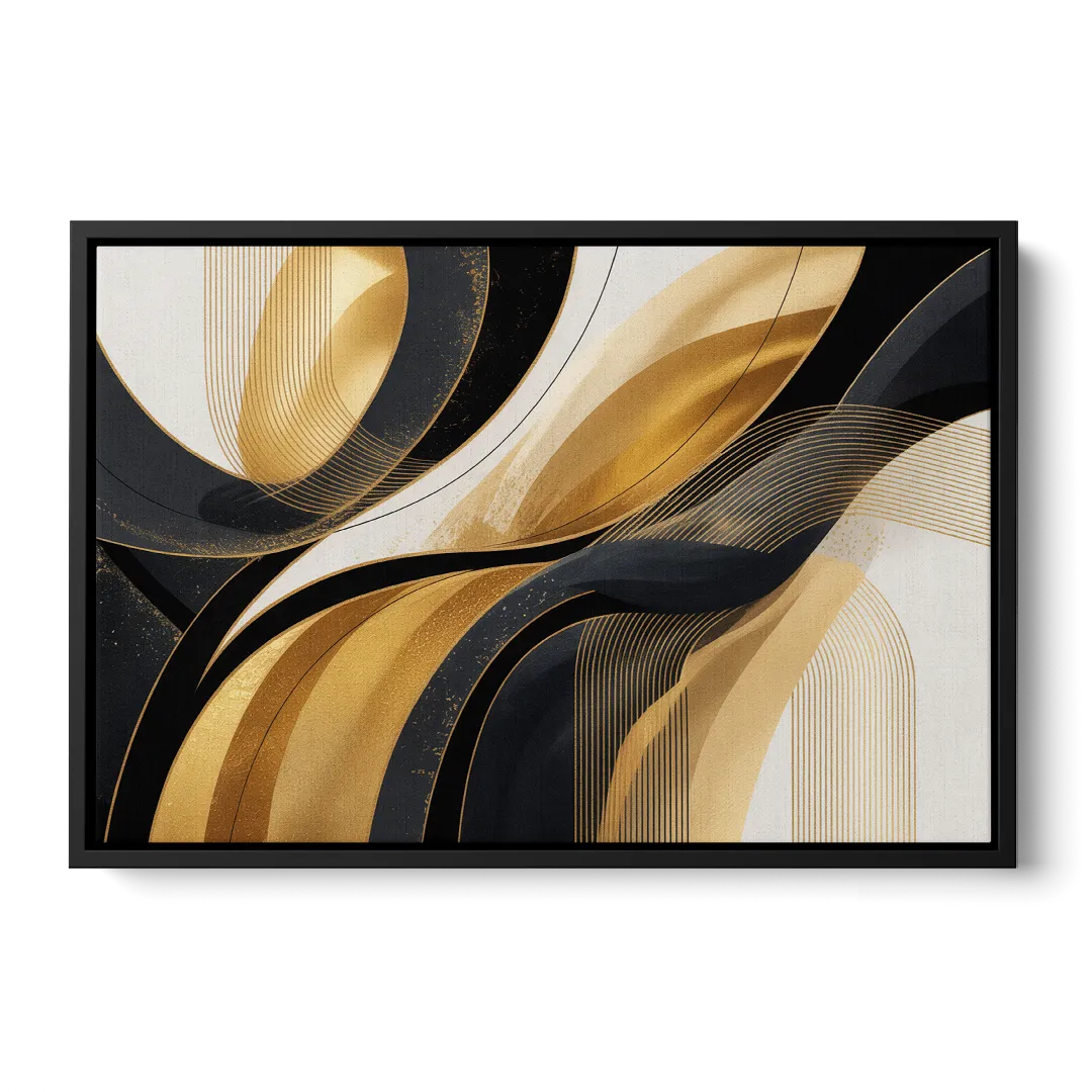 Elegant Geometry Black and Gold Abstract - Black Frame Canvas