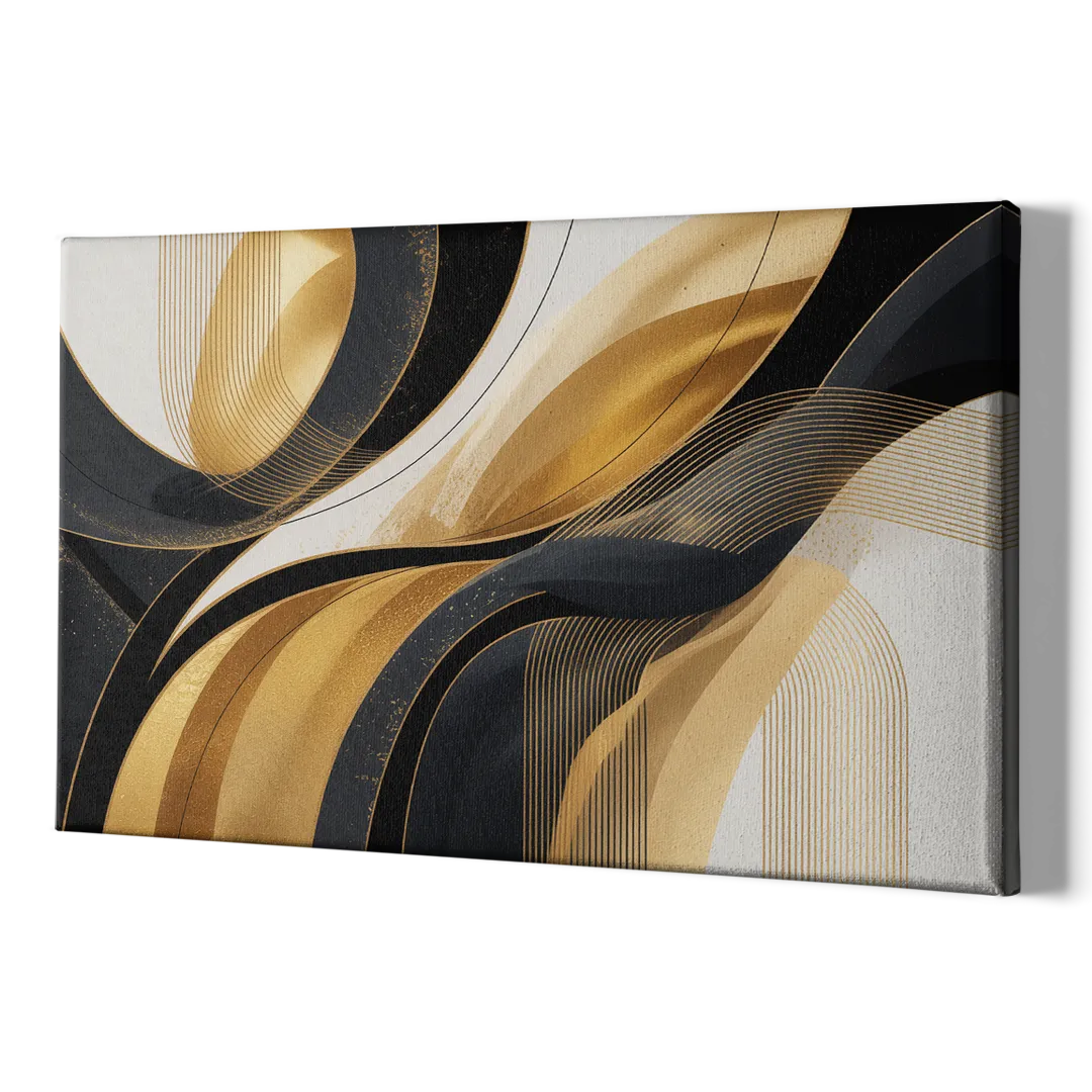 Elegant Geometry Black and Gold Abstract - Canvas Print Art Sides