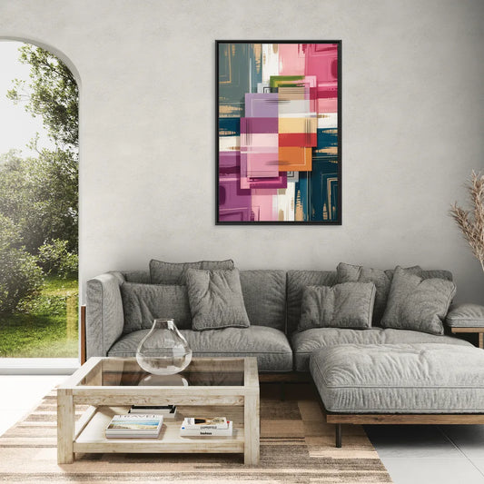 Elegant Geometry in Pink Abstract - Living Room Black Frame Canvas