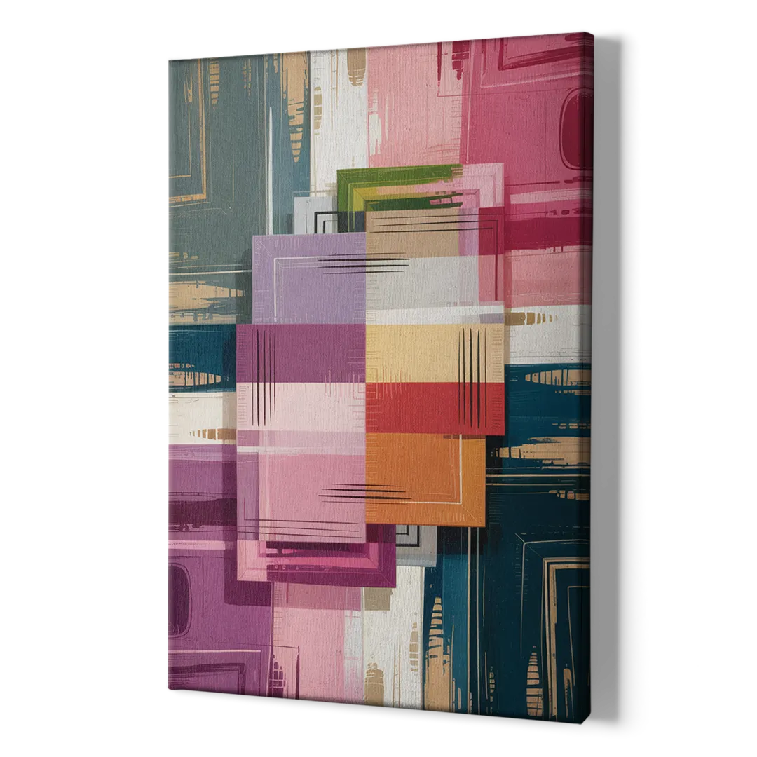 Elegant Geometry in Pink Abstract - Canvas Print Art Sides