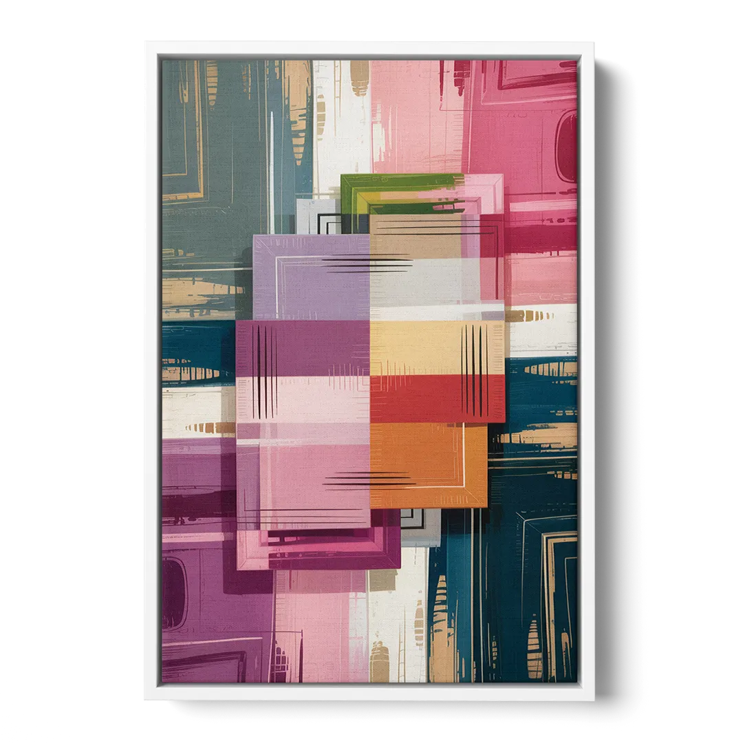Elegant Geometry in Pink Abstract - White Frame Canvas