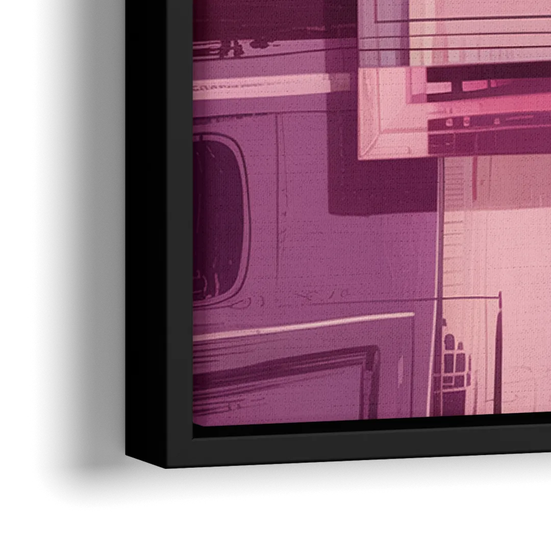 Elegant Geometry in Pink Abstract - Close-Up Black Frame Canvas