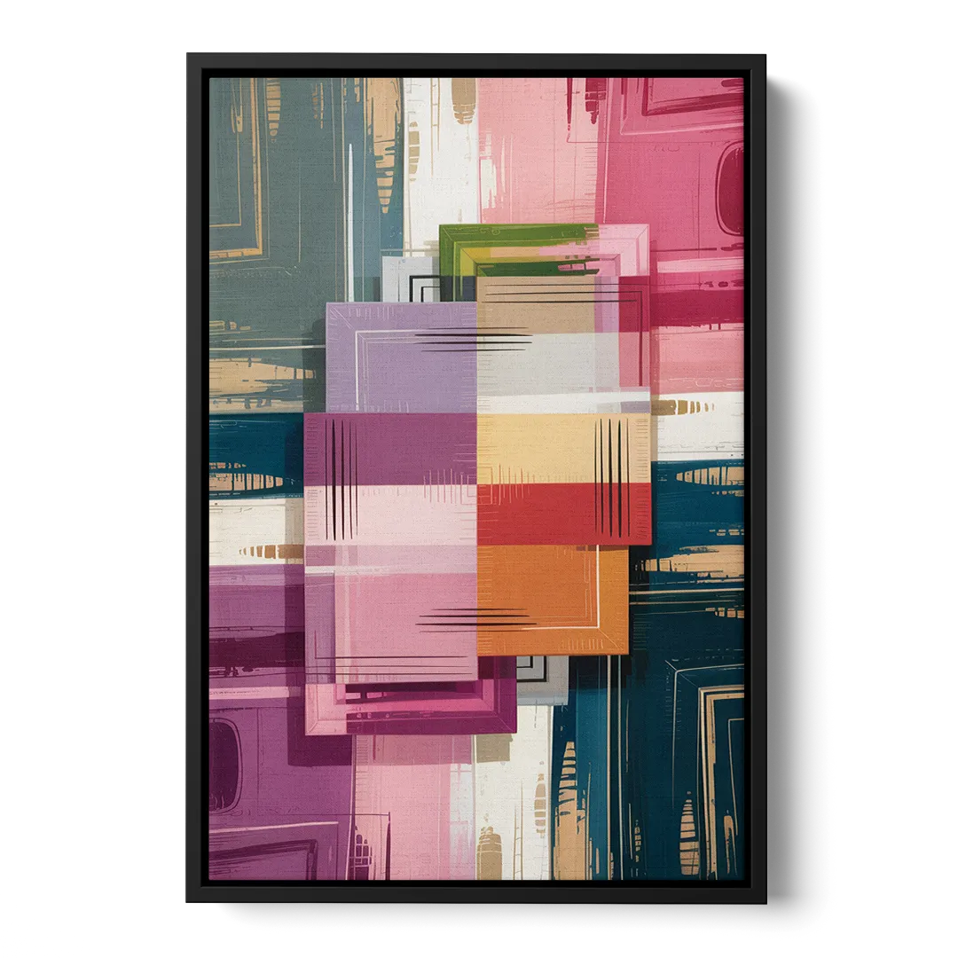 Elegant Geometry in Pink Abstract - Black Frame Canvas