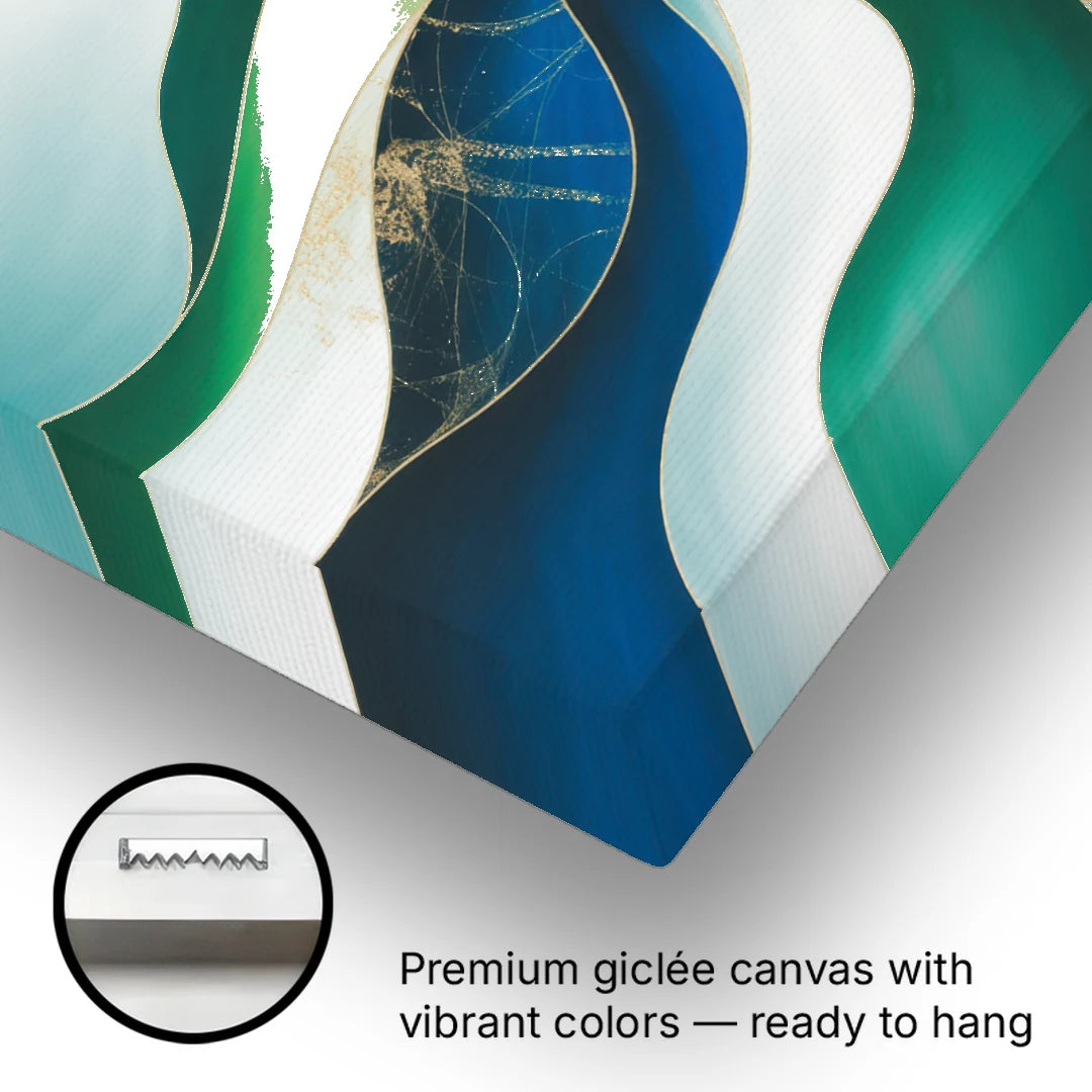 Elegant Harmony Blue and Green Abstract - Canvas Wall Art - Gallery Wrap Corner
