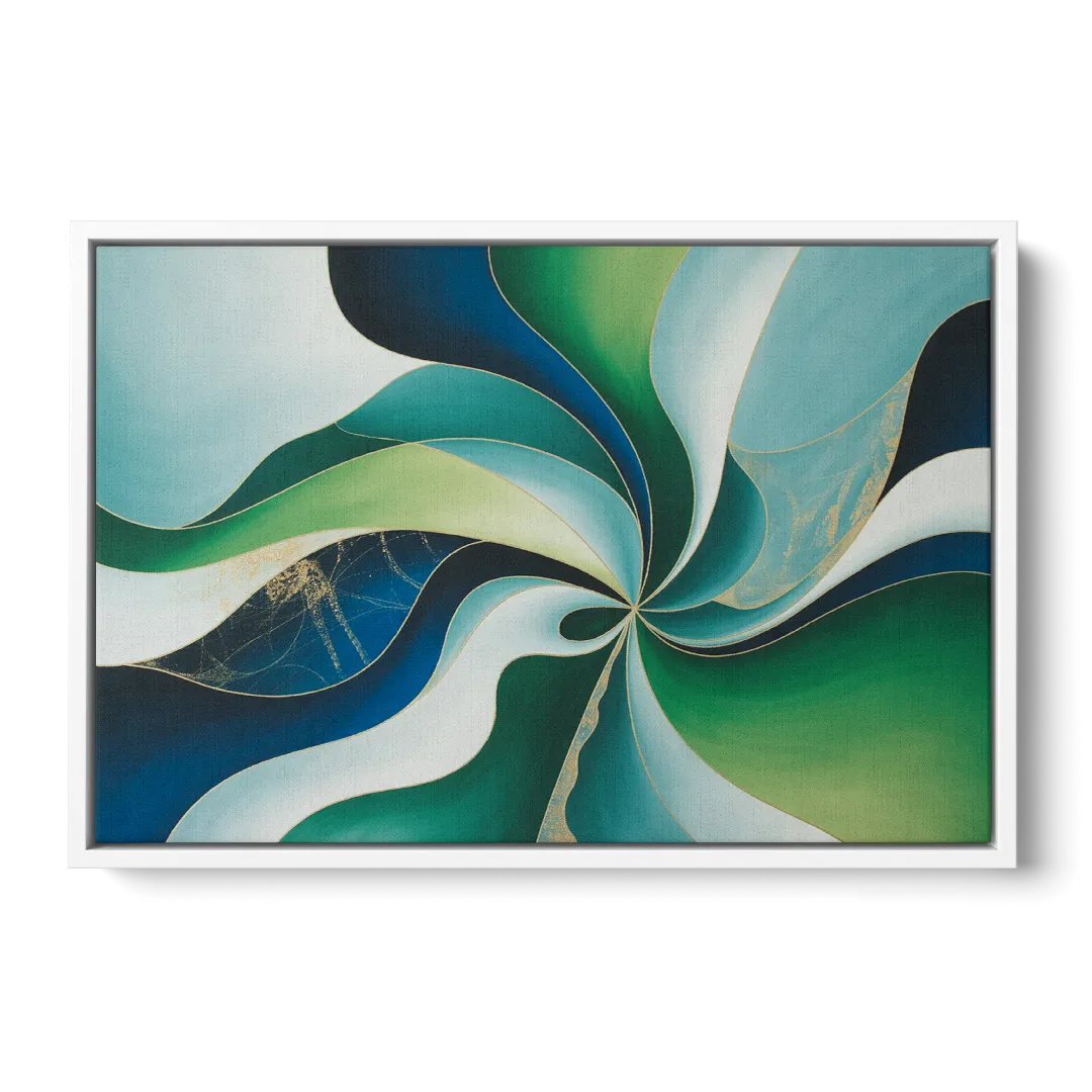Elegant Harmony Blue and Green Abstract - White Frame Canvas