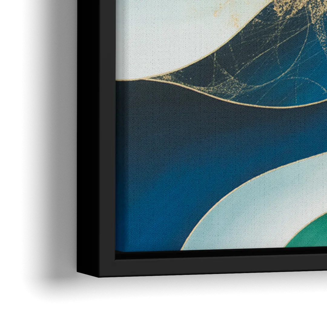 Elegant Harmony Blue and Green Abstract - Close-Up Black Frame Canvas