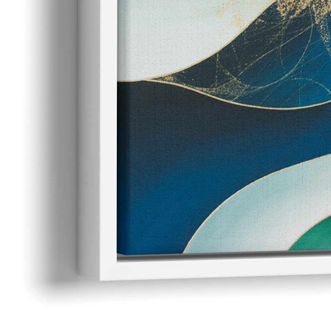 Elegant Harmony Blue and Green Abstract - Close-Up White Frame Canvas