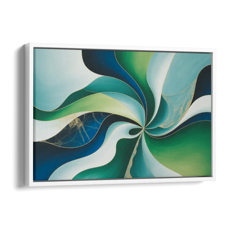 Elegant Harmony Blue and Green Abstract Side - White Canvas Wall Art