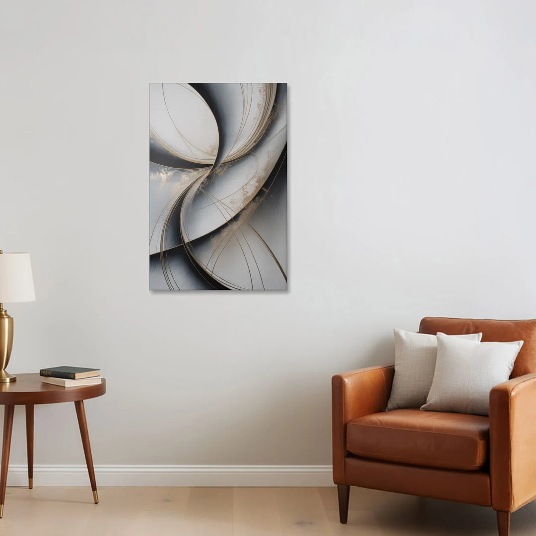 Elegant Harmony Grey and Silver Abstract - Canvas Wall Art - Sofa - 24x36