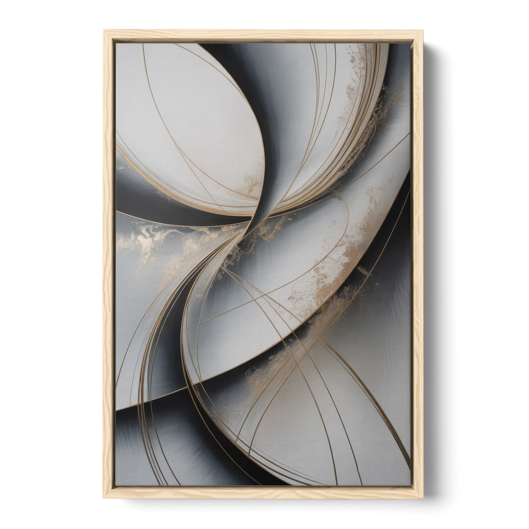 Elegant Harmony Grey and Silver Abstract - Oak Framed Canvas Wall Art - Front