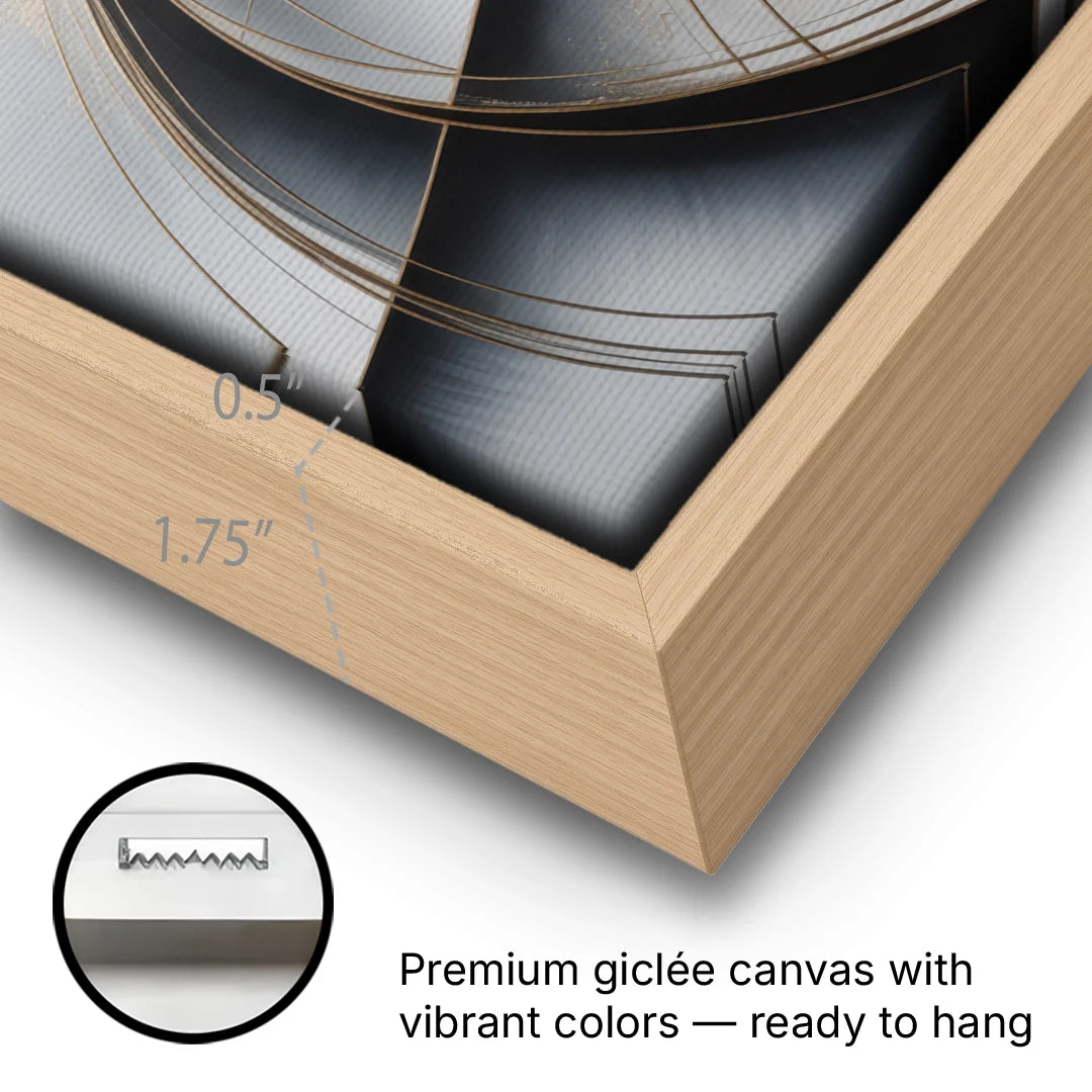 Elegant Harmony Grey and Silver Abstract - Oak Framed Canvas Wall Art - Gallery Wrap Corner