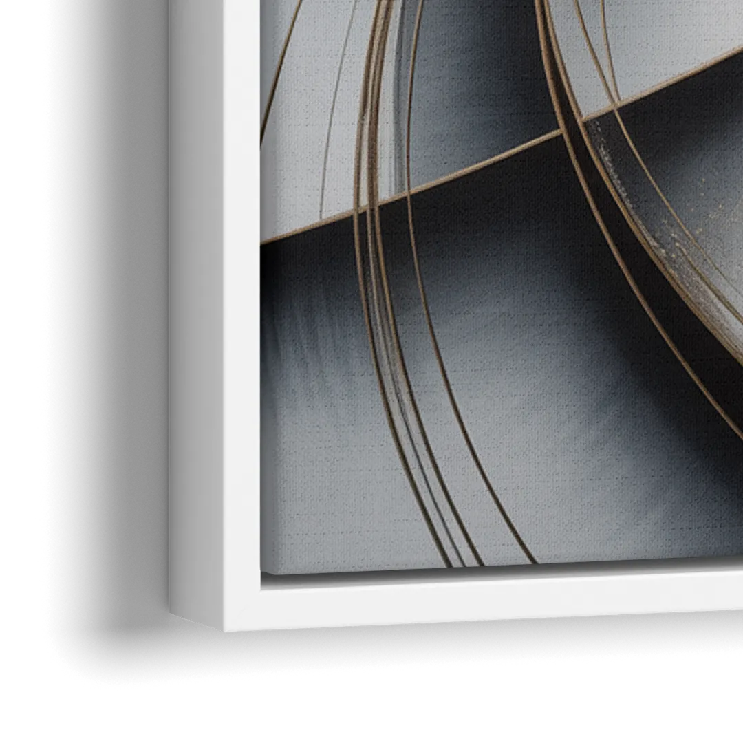 Elegant Harmony Grey and Silver Abstract - Close-Up White Frame Canvas