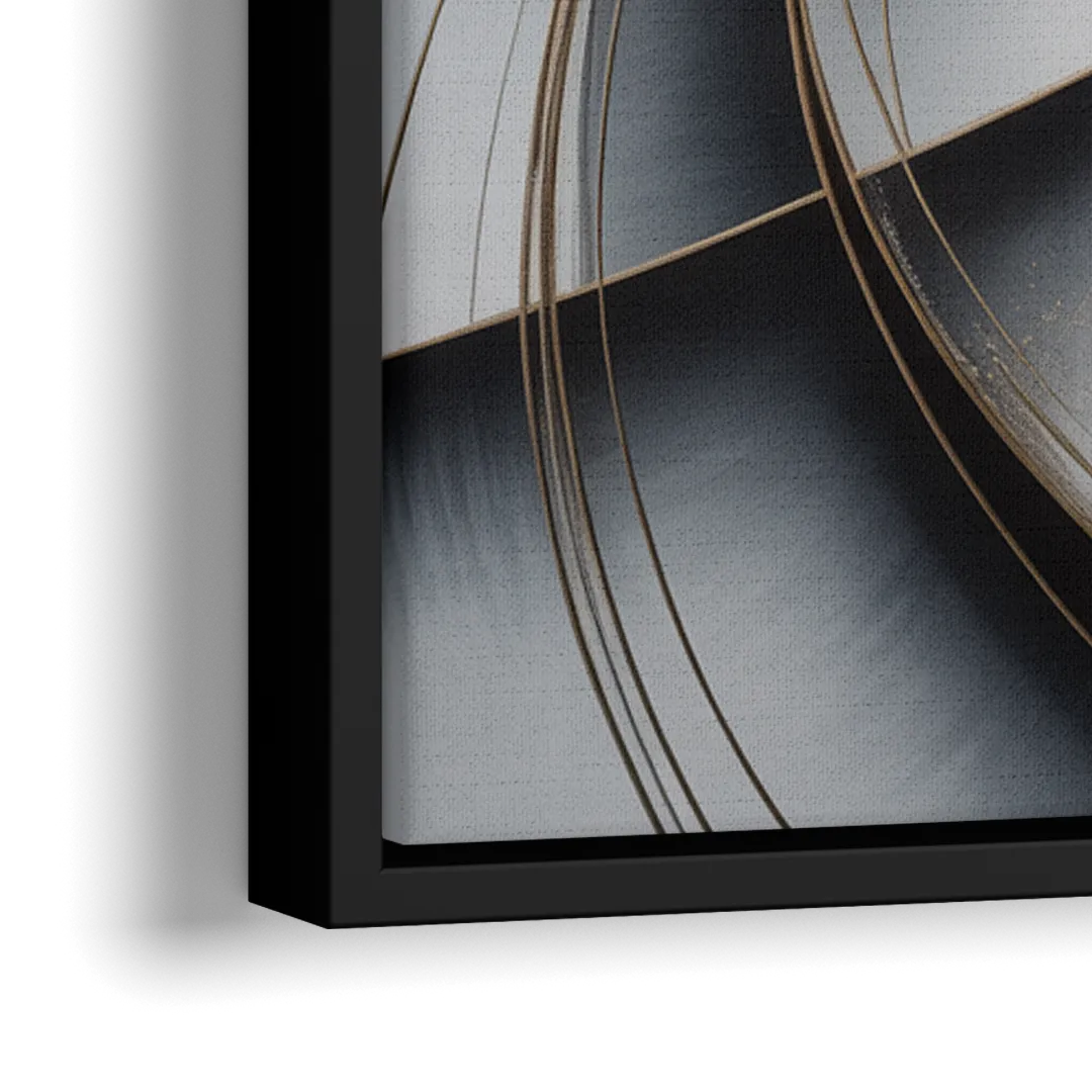 Elegant Harmony Grey and Silver Abstract - Close-Up Black Frame Canvas
