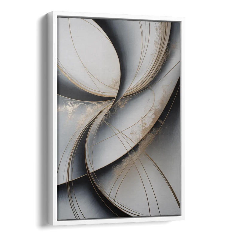 Elegant Harmony Grey and Silver Abstract Side - White Canvas Wall Art