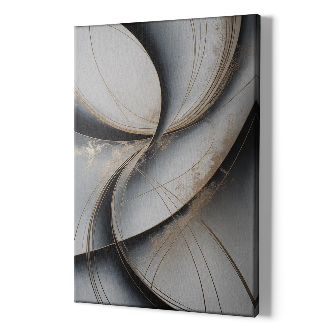 Elegant Harmony Grey and Silver Abstract - Canvas Print Art Sides