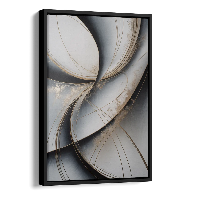 Elegant Harmony Grey and Silver Abstract Side - Black Canvas Wall Art