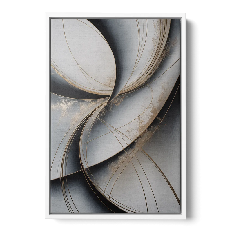 Elegant Harmony Grey and Silver Abstract Front - White Canvas Wall Art