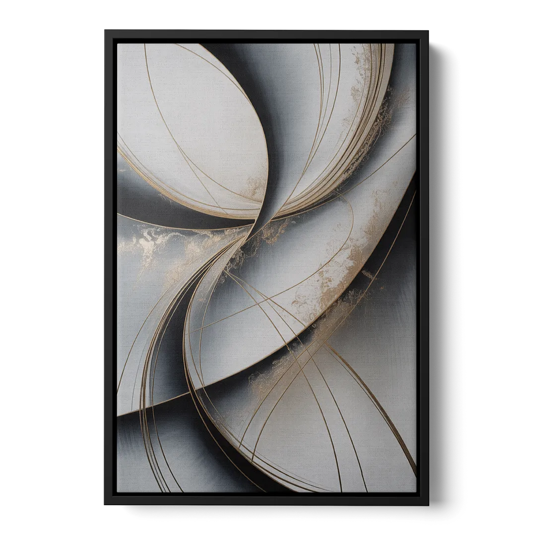 Elegant Harmony Grey and Silver Abstract - Black Frame Canvas