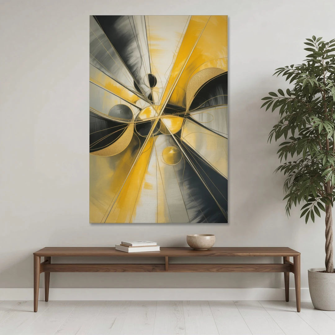 Elegant Harmony Yellow and Grey Abstract - Canvas Wall Art - Coffee Table - 40x60