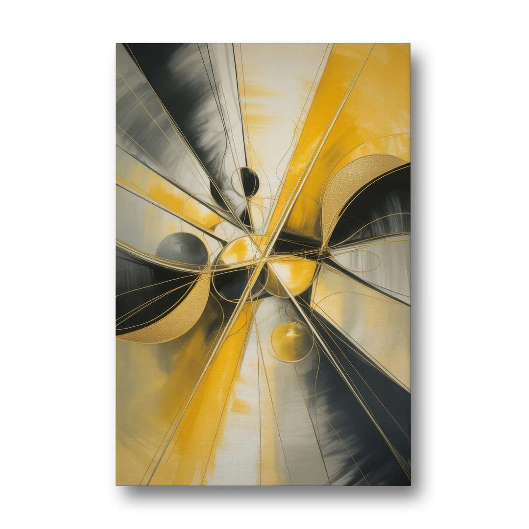 Elegant Harmony Yellow and Grey Abstract - Canvas Wall Art - Front