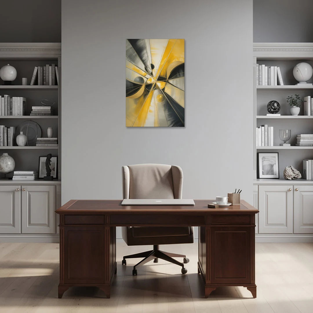 Elegant Harmony Yellow and Grey Abstract - Canvas Wall Art - Office - 24x36