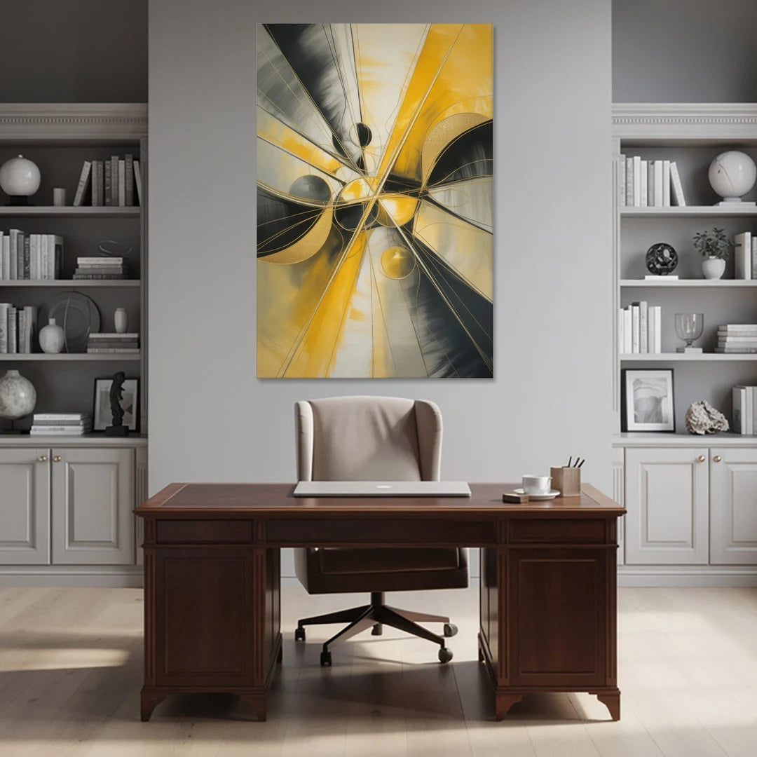 Elegant Harmony Yellow and Grey Abstract - Canvas Wall Art - Office - 40x60