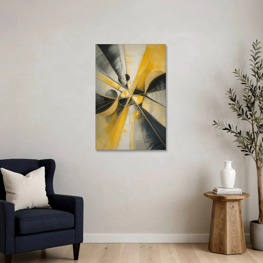 Elegant Harmony Yellow and Grey Abstract - Canvas Wall Art - Sofa - 24x36