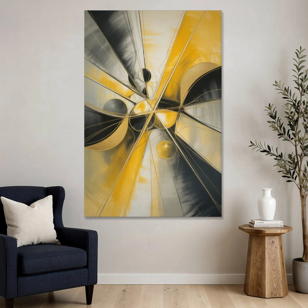 Elegant Harmony Yellow and Grey Abstract - Canvas Wall Art - Sofa - 40x60