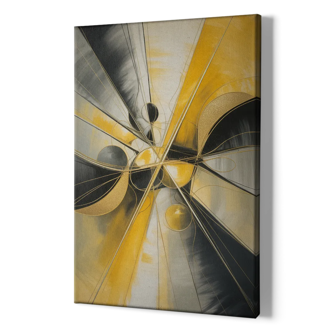 Elegant Harmony Yellow and Grey Abstract - Canvas Print Art Sides