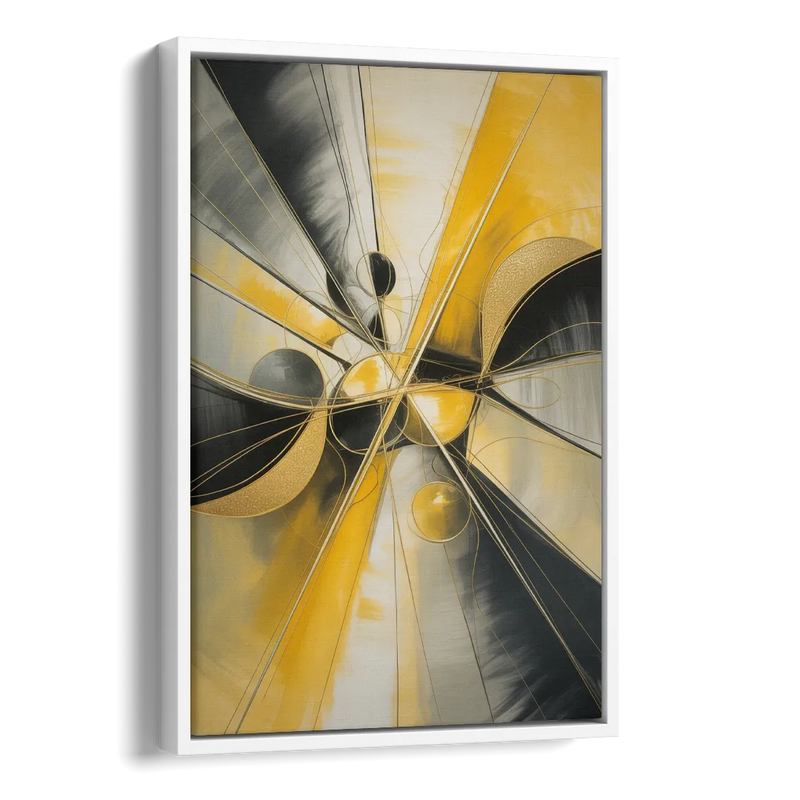 Elegant Harmony Yellow and Grey Abstract Side - White Canvas Wall Art