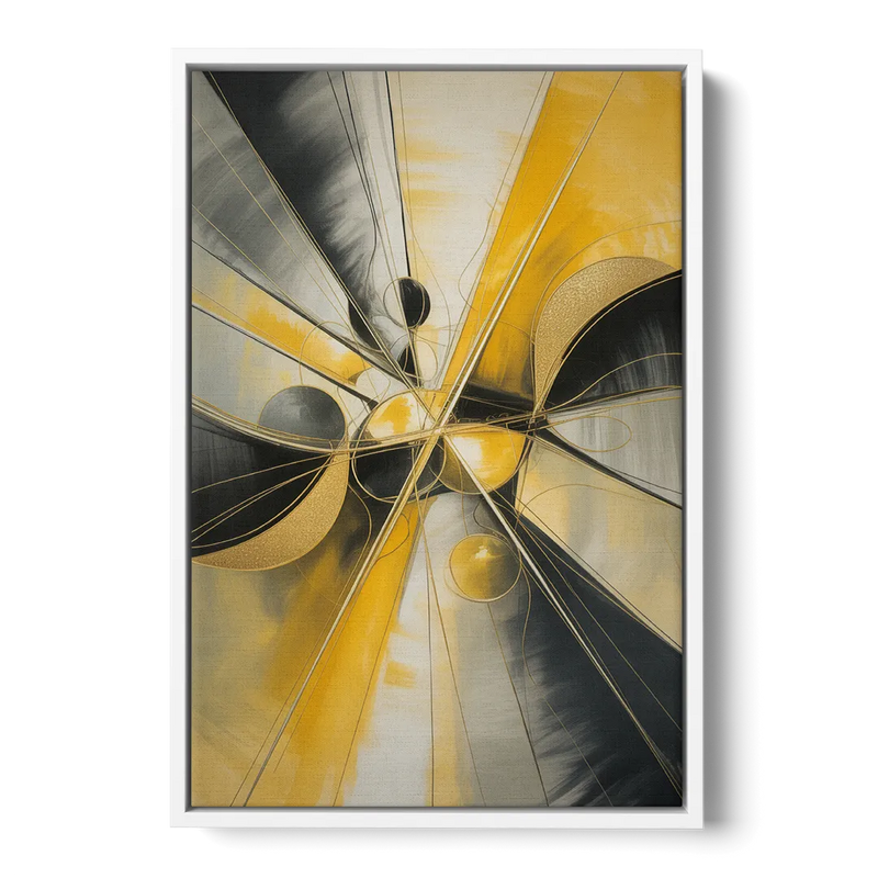 Elegant Harmony Yellow and Grey Abstract Front - White Canvas Wall Art