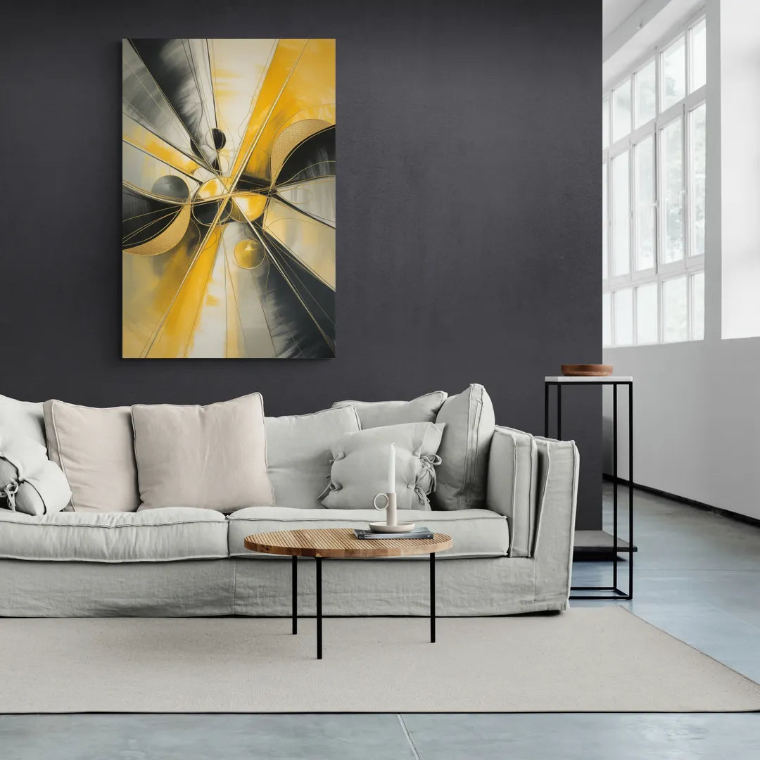 Elegant Harmony Yellow and Grey Abstract - Canvas Wall Art Living Room