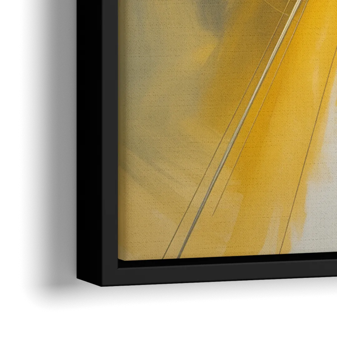 Elegant Harmony Yellow and Grey Abstract - Close-Up Black Frame Canvas
