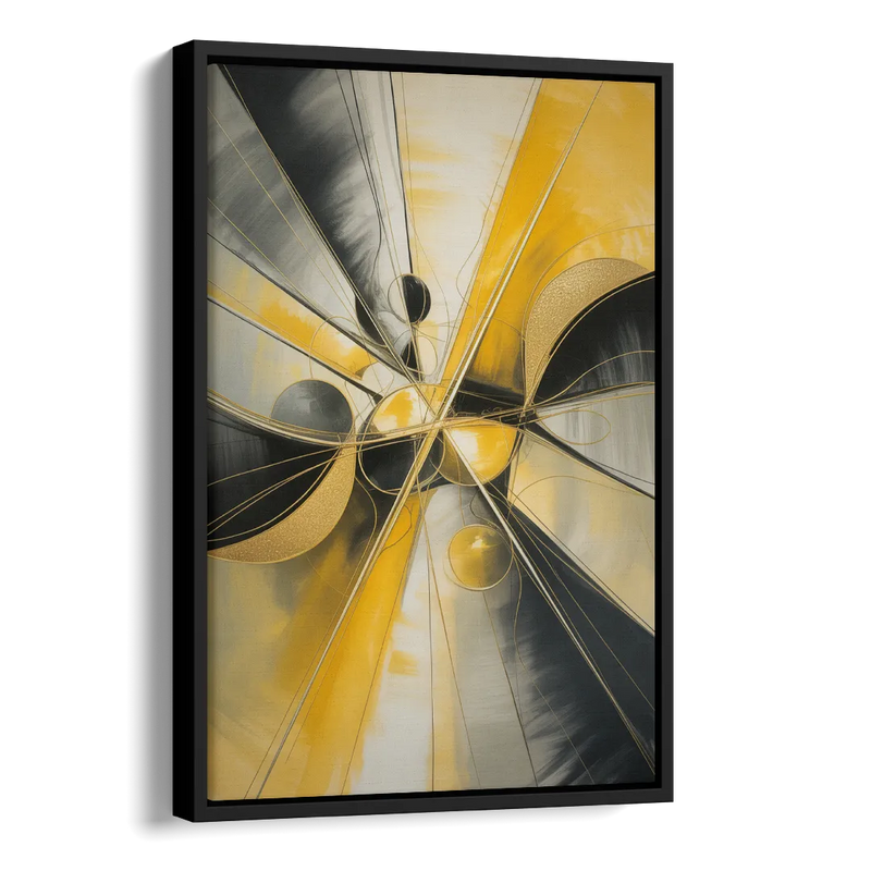 Elegant Harmony Yellow and Grey Abstract Side - Black Canvas Wall Art