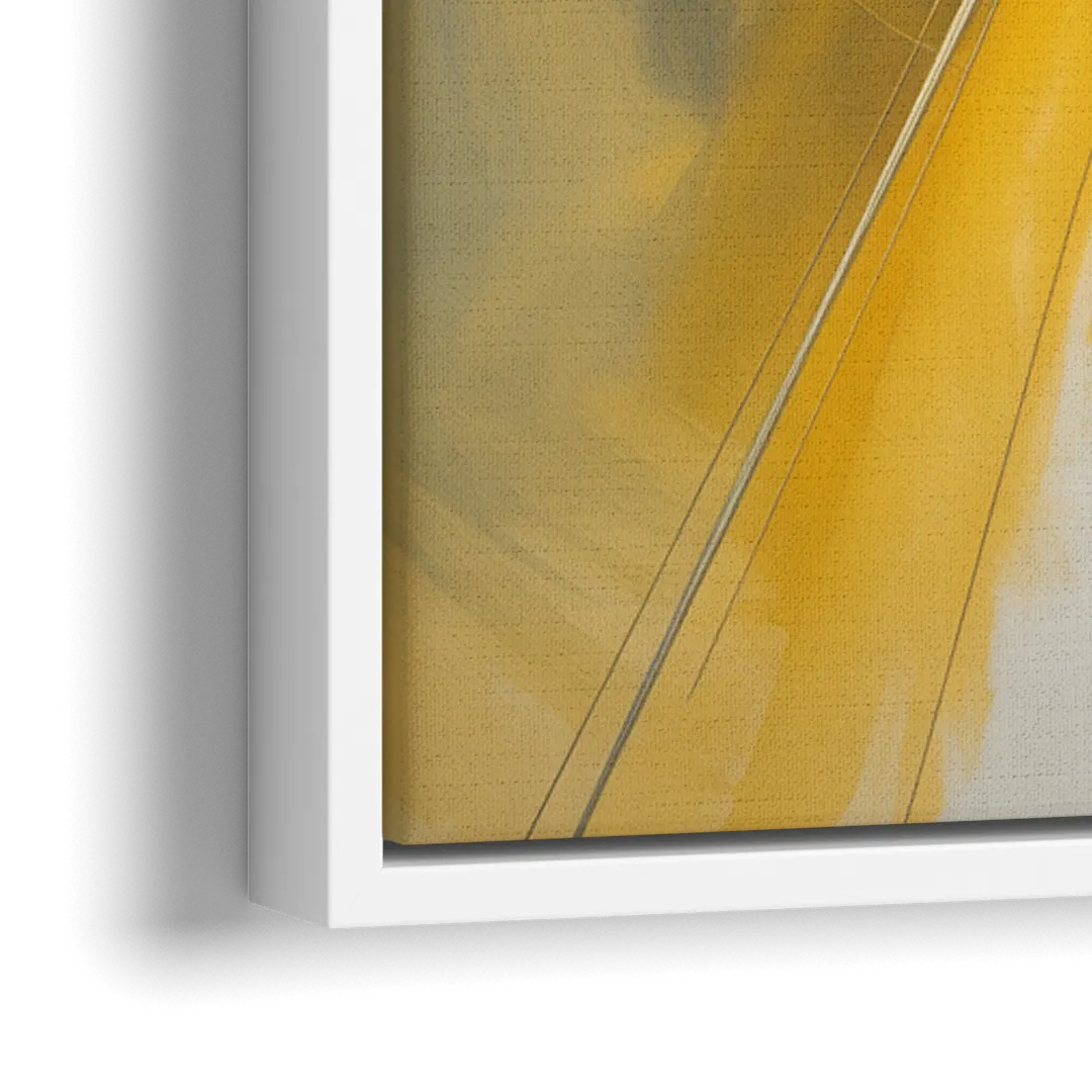 Elegant Harmony Yellow and Grey Abstract - Close-Up White Frame Canvas
