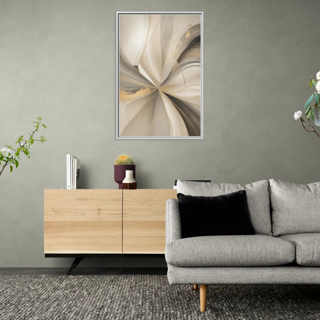 Elegant Interplay Beige Abstract - Living Room White Frame Canvas