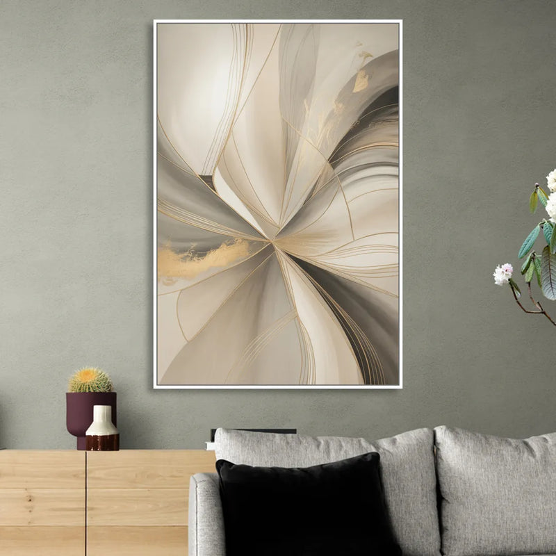 Elegant Interplay Beige Abstract Living Room - White Canvas Wall Art