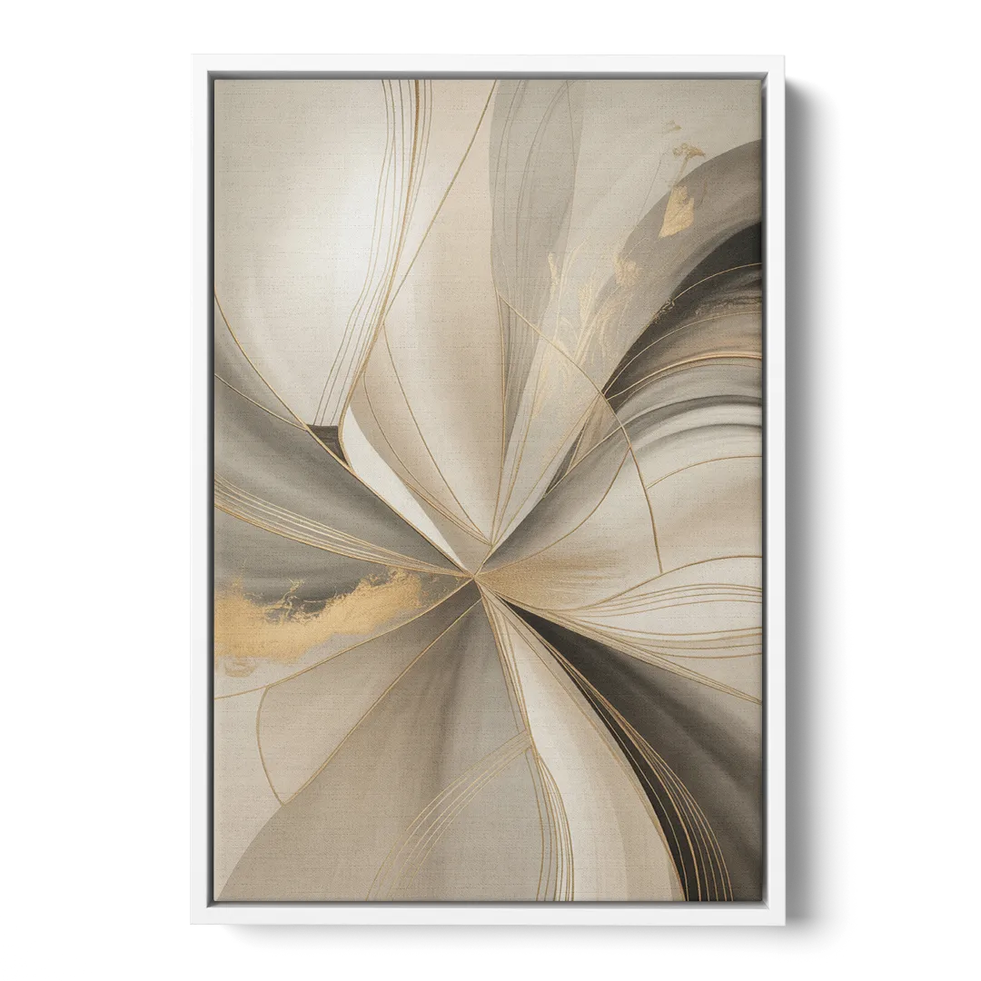 Elegant Interplay Beige Abstract - White Frame Canvas