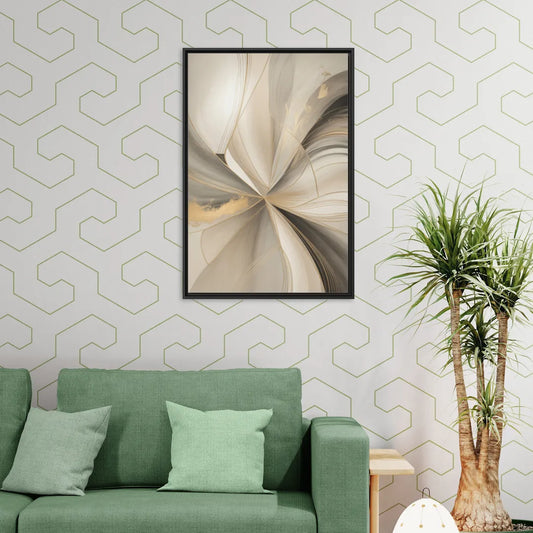 Elegant Interplay Beige Abstract - Living Room Black Frame Canvas