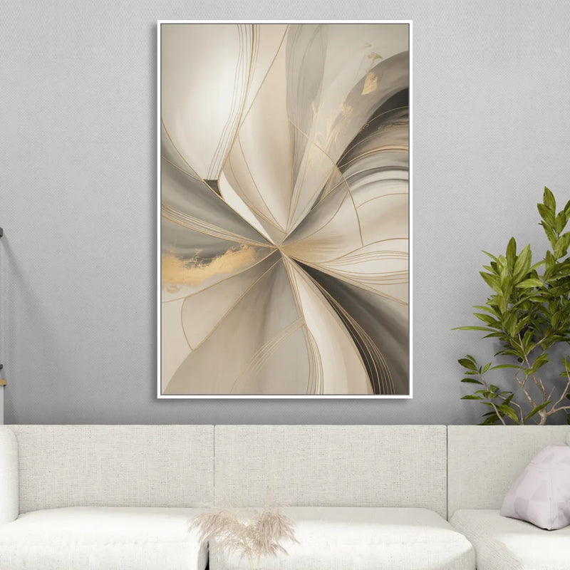 Elegant Interplay Beige Abstract Sitting Room - White Canvas Wall Art