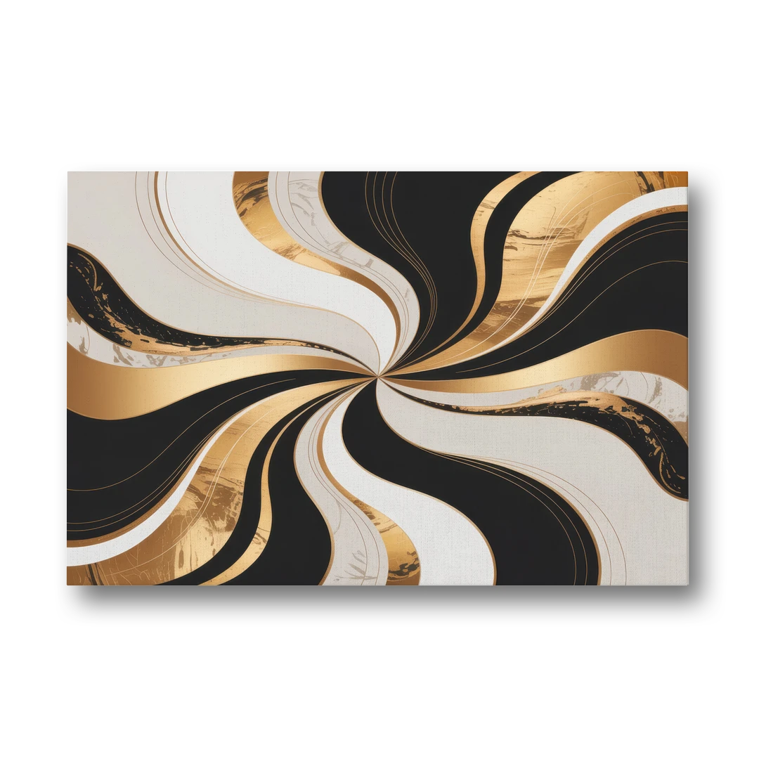 Elegant Interplay Black White and Gold Abstract - Canvas Wall Art - Front
