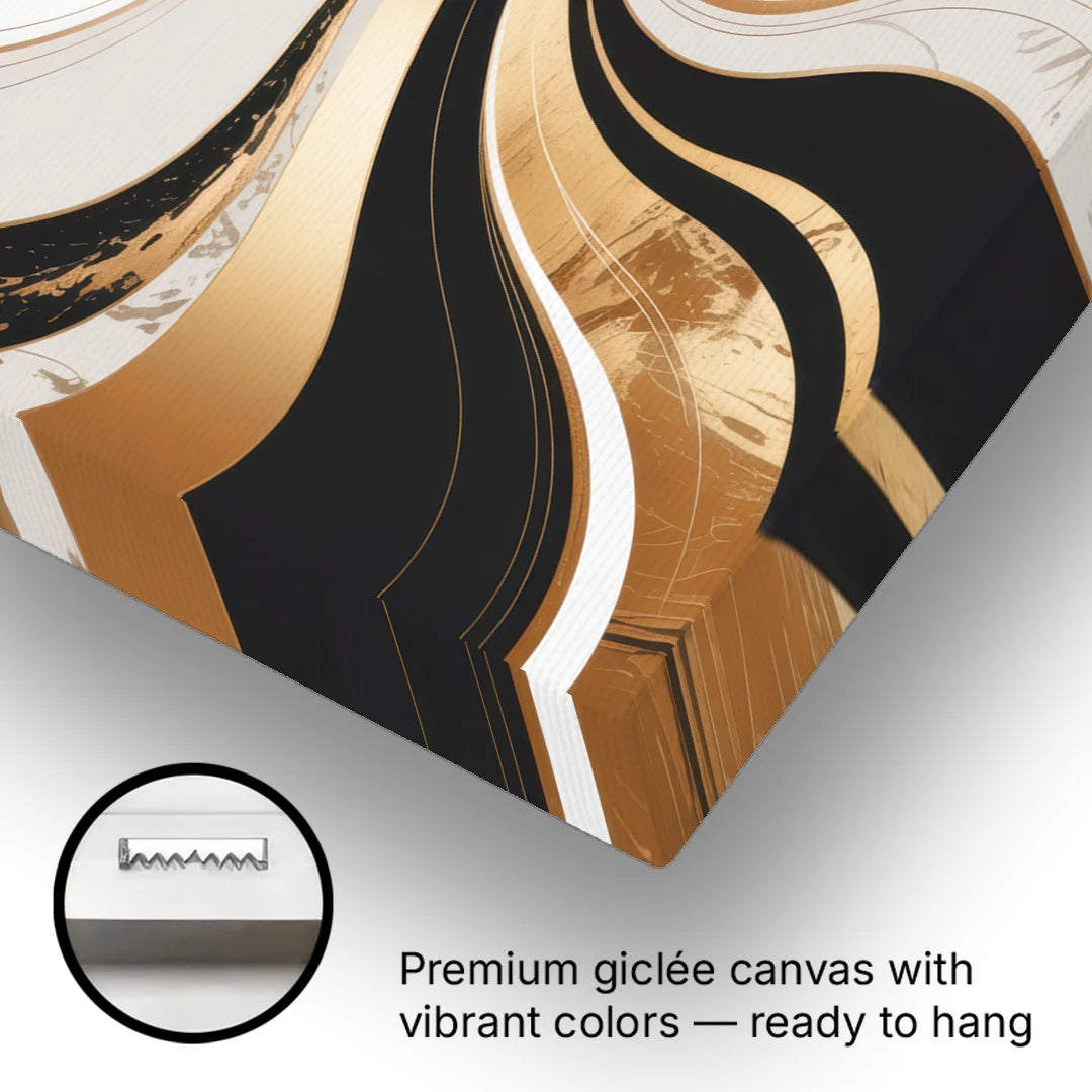 Elegant Interplay Black White and Gold Abstract - Canvas Wall Art - Gallery Wrap Corner
